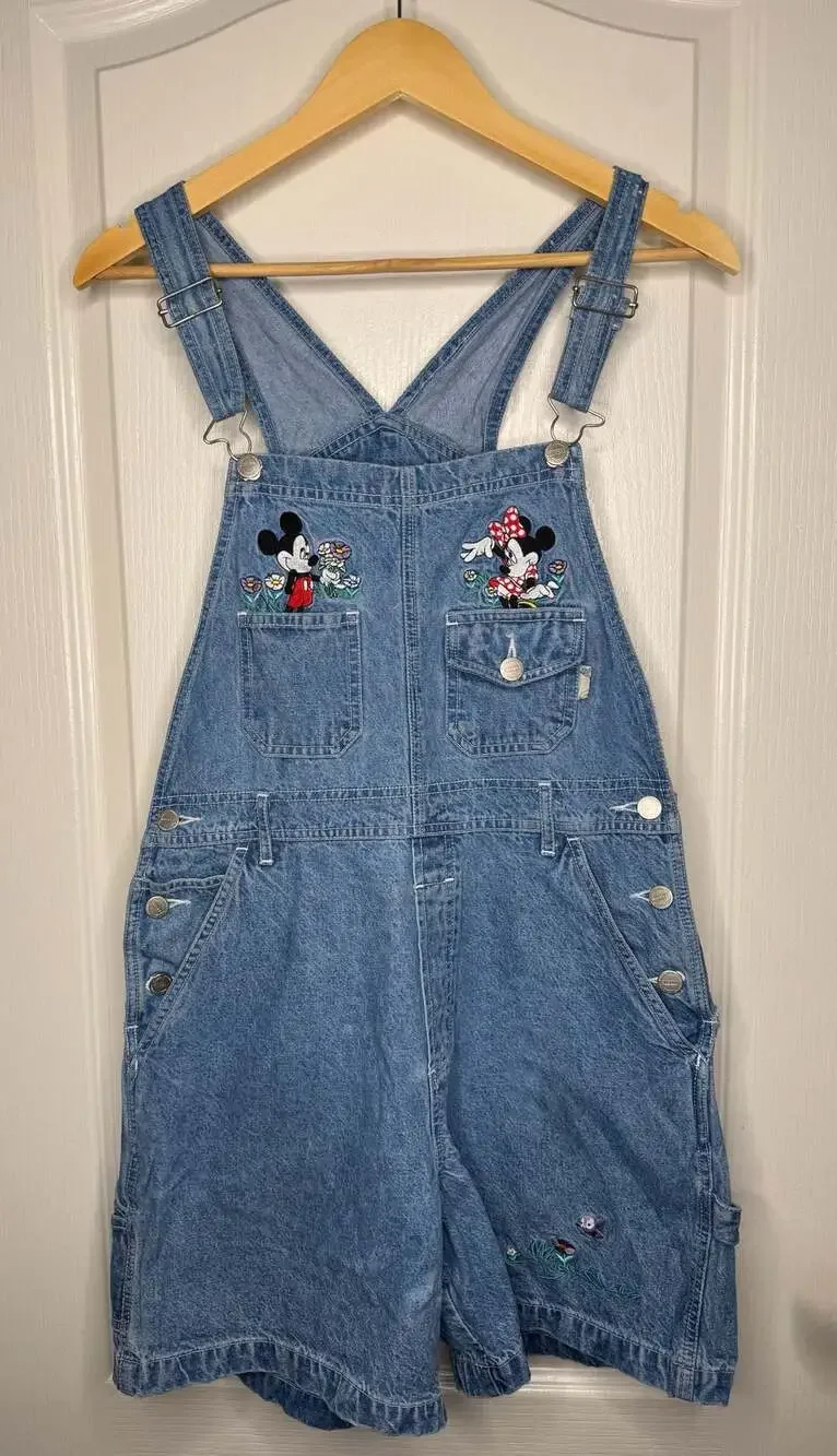 Vintage Mickey Unlimited Disney Mickey & Minnie Denim Overall Shorts Size Small